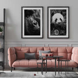 Decoración con cuadros, mural - cuadro fotografía de oso panda en blanco y negro. Lámina decorativa de foto de oso panda.