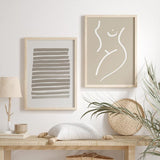 decoración con cuadros, ideas - lámina decorativa abstracta y minimalista con líneas beige - kudeko