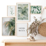 Decoración con cuadros, mural - lámina decorativa de hojas verdes en estilo nórdico. Ilustración de hojas.