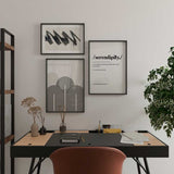 Decoración con cuadros, mural - cuadro abstracto con brocha negra sobre fondo beige