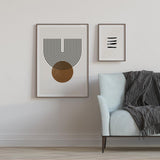 Decoración con cuadros, mural - cuadro geométrico con arcos y círculo en colores marrón, beige y negro