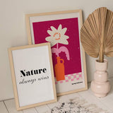 decoración con cuadros, mural - lámina decorativa con frase "Naturaleza siempre gana" en blanco y negro - kudeko