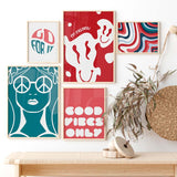 Decoración con cuadros, mural - Decoración con cuadros, ideas - lámina decorativa lámina decorativa de ilustración smiley face (cara feliz, emoji sonrisa) color rojo brillante. Cuadro para estudio.