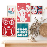 Decoración con cuadros, mural -  lámina decorativa con frase "Go For It" en tonos azul y rojo con fondo blanco. Ilustración pop art