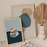 decoración con cuadros, mural - lámina decorativa collage vintage colorido de mujer durmiendo en taza de café - kudeko