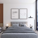 Decoración con cuadros, mural - cuadro tipográfico en blanco y negro con definición de la palabra "serendipity" (serendipia). Cuadro de frases. Lámina decorativa.