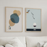 decoración con cuadros, mural - lámina decorativa collage vintage de hombre tirándose de trampolín a copa de vino - kudeko