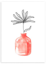 cuadro ilustrado y moderno con jarrón y flores. Lámina decorativa.