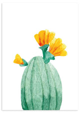Lámina decorativa sin marco de estilo minimalista y orgánico, ilustración de cactus con flores amarillas, modelo Ilustración Cactus II