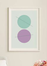 Decoración con cuadros, ideas - lámina decorativa minimalista y geométrica de estilo primaveral en tonos azules y morados