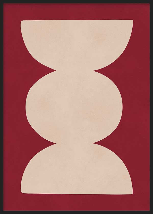 Cuadro geométrico beige sobre fondo burdeos intenso, kudeko.com
