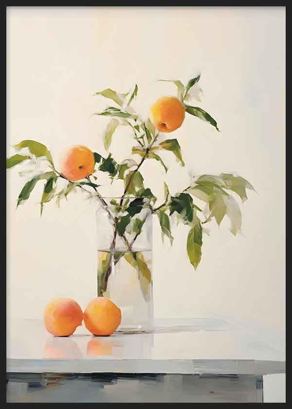 Cuadro cuadrado fotográfico de un ramo con naranjas frescas en un jarrón Disponible en kudeko.com