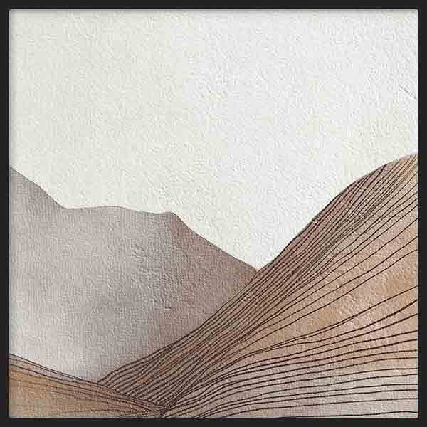 Cuadro cuadrado decorativo de paisaje abstracto minimalista en tonos marrones. kudeko.com
