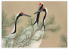 Cuadro horizontal japonés con grullas y ramas de pino estilo Japandi, kudeko.com
