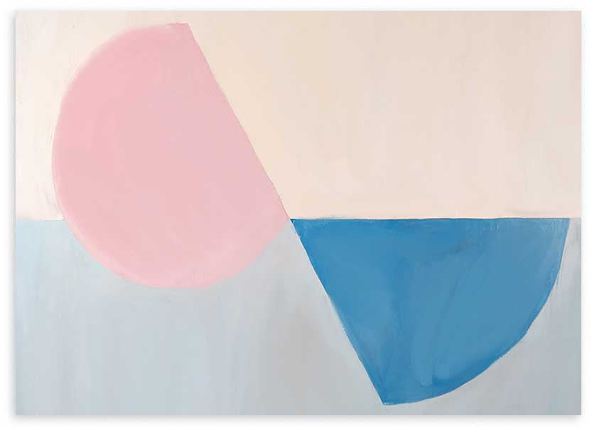 Cuadro horizontal abstracto geométrico rosa y azul, kudeko.com
