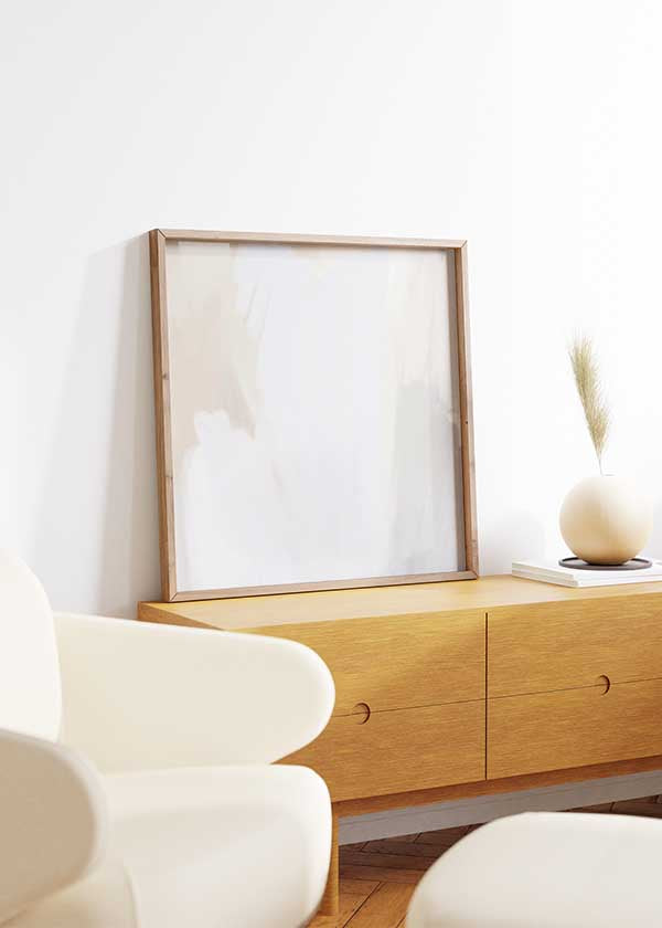  Cuadro cuadrado abstracto en blanco y beige con diseño suave y elegante - kudeko.com