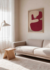 Cuadro abstracto con formas orgánicas en tonos burdeos y beige, kudeko.com
