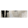 Horizontales Wandbild mit abstrakter Komposition in Beige, Hellgrau, Schwarz und Sand, weichen Texturen, zarten Lasuren und dunklem Kontrast an einer Seite, zeitgenössischer Stil. Erhältlich auf kudeko.com