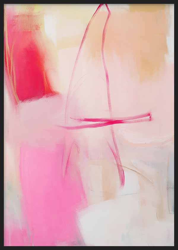 Cuadro abstracto en tonos fucsia y rosa con fondo claro, kudeko.com
