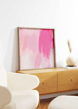 Cuadro cuadrado abstracto en tonos rosa y fucsia para decoración moderna kudeko.com
