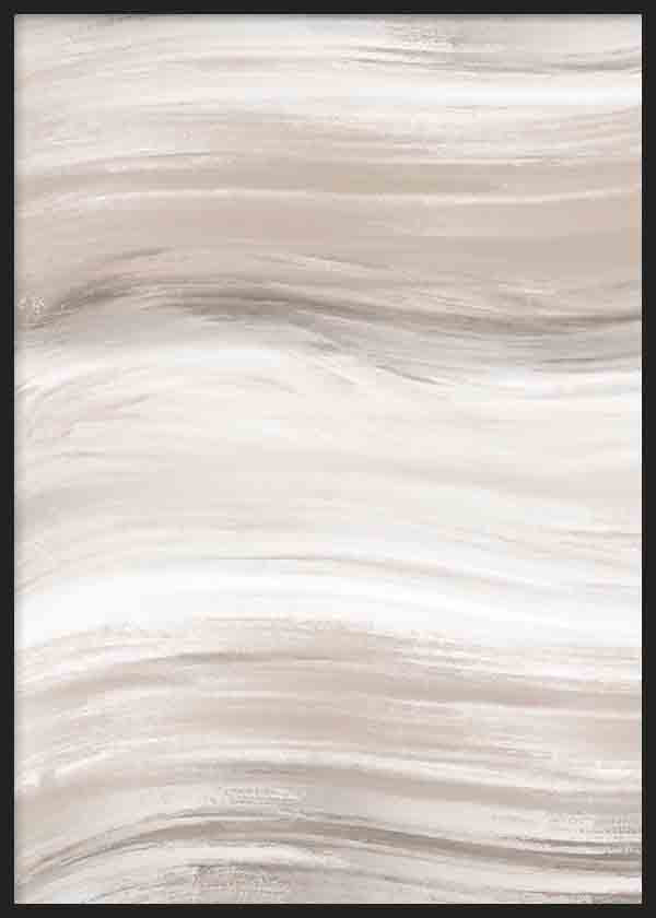 Gerahmtes Wandbild mit abstrakter Komposition aus weichen Wellen in Beige, Sand, Weiß und Hellgrau, in einem ruhigen und ausgewogenen abstrakten Stil. Erhältlich auf kudeko.com