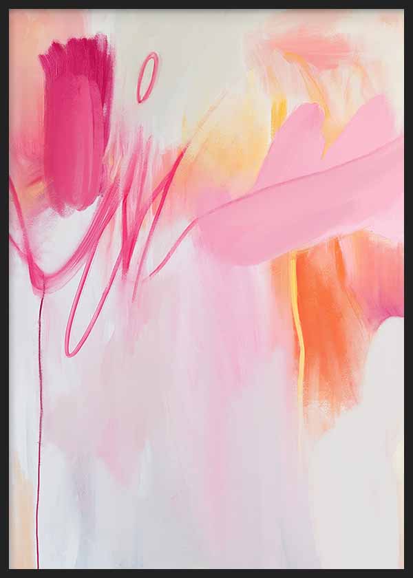 Cuadro abstracto en tonos fucsia y rosa con fondo claro, kudeko.com
