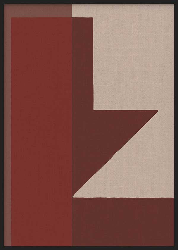 Cuadro geométrico en tonos terracota, burdeos y beige con diseño moderno, kudeko.com
