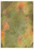 Gerahmtes Wandbild mit abstrakter Komposition aus diffusen organischen Formen in Olivgrün, sanftem Beige und orangefarbenen Korallakzenten, im ruhigen zeitgenössischen Stil. Erhältlich auf kudeko.com