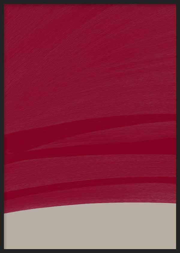 Cuadro abstracto con franja curva en tonos terracota sobre fondo beige, kudeko.com
