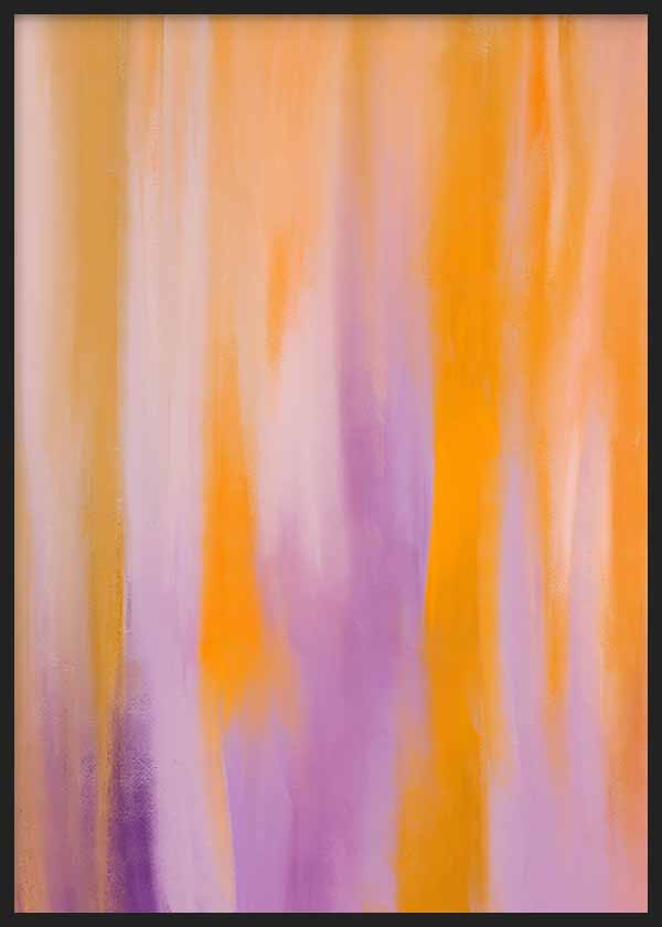 Cuadro abstracto colorido en tonos naranja y lila, kudeko.com
