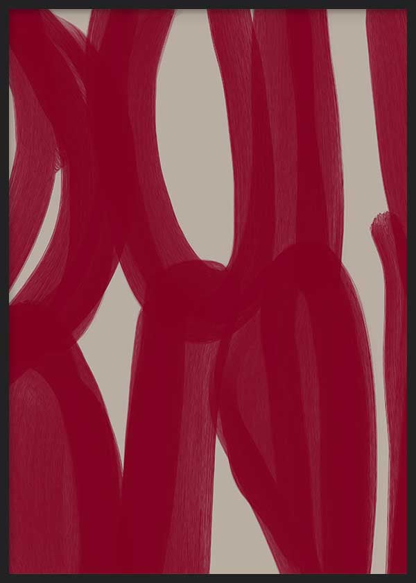 Cuadro abstracto con grandes trazos terracota sobre fondo beige, kudeko.com
