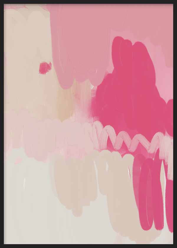 Cuadro abstracto en tonos rosados y fucsia con formas libres, kudeko.com
