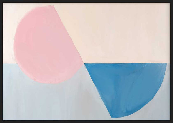Cuadro horizontal abstracto geométrico rosa y azul, kudeko.com
