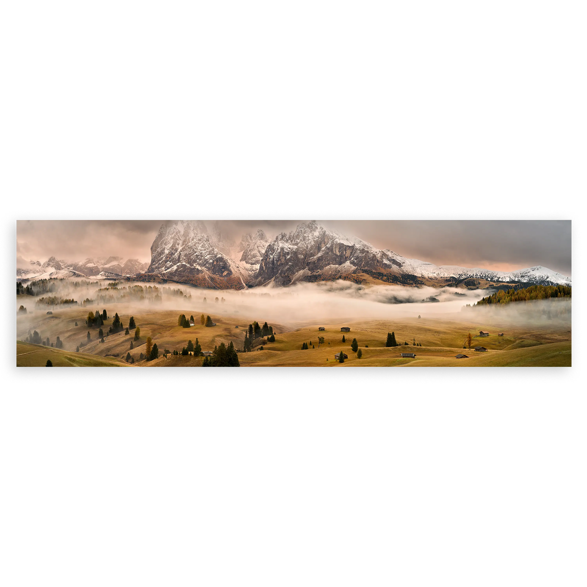 Tableau horizontal photographique des paysages capturant l'essence des Dolomites. Disponible sur kudeko.com