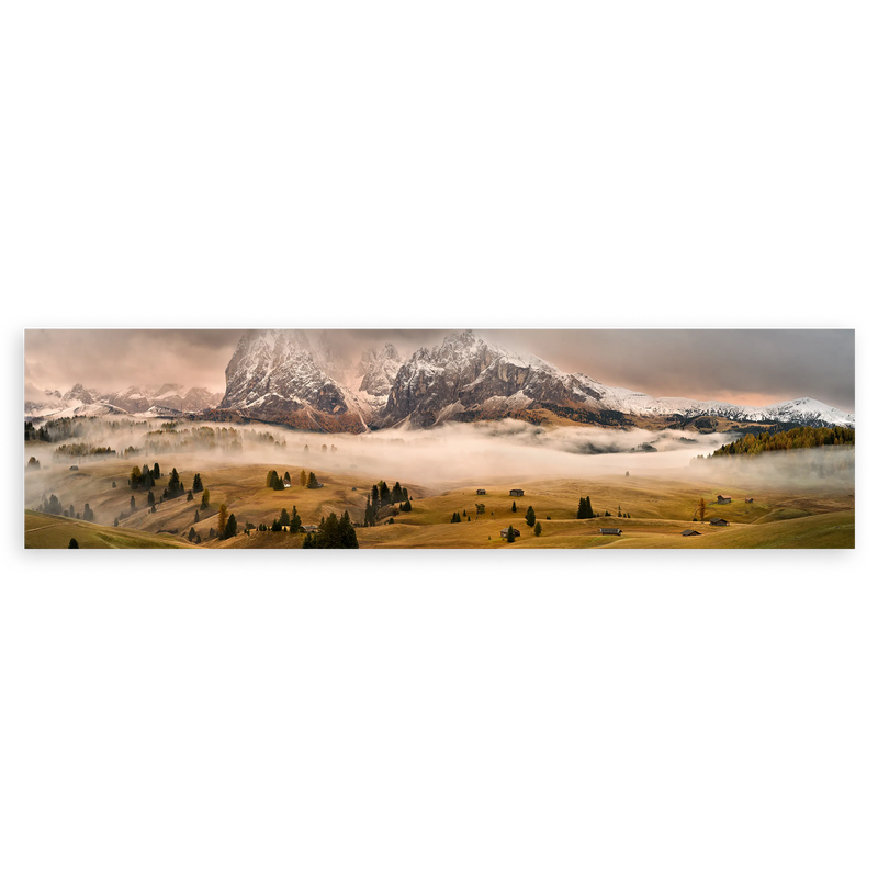 Tableau horizontal photographique des paysages capturant l'essence des Dolomites. Disponible sur kudeko.com