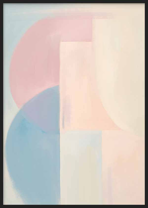 Abstraktes Wandbild mit geometrischen Formen in Pastelltönen für moderne Dekoration kudeko.com. Erhältlich auf kudeko.com