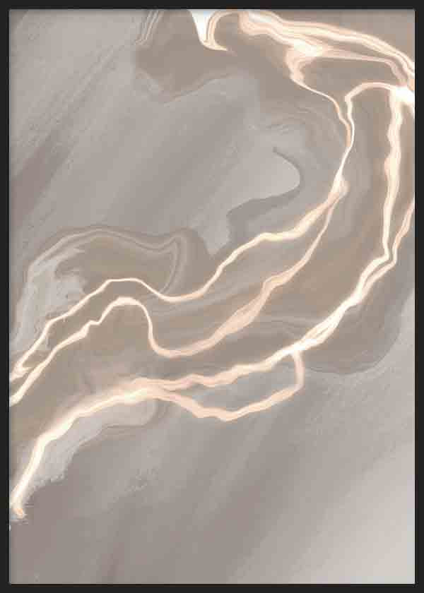 Tableau avec formes abstraites fluides en beige, grège, sable et blanc chaud, lignes lumineuses sinueuses et composition douce de style abstrait contemporain. Disponible sur kudeko.com