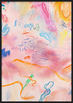 Cuadro abstracto colorido con formas libres y tonos vivos, kudeko.com
