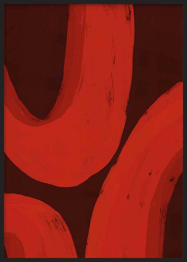 Cuadro abstracto burdeos y rojo con formas curvas expresivas, kudeko.com
