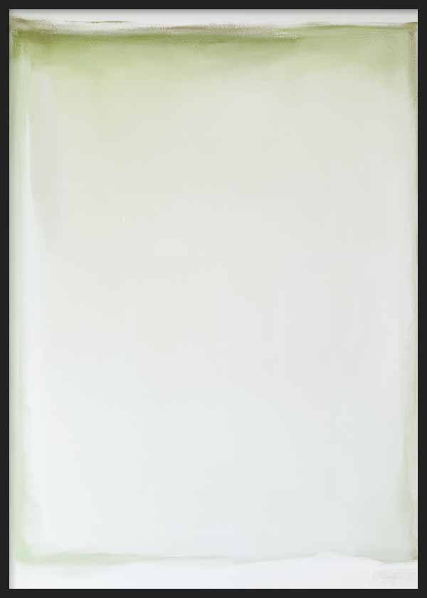 Cuadro abstracto blanco con bordes en verde suave, kudeko.com
