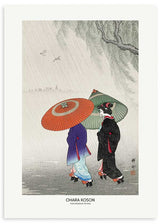 Cuadro con dos mujeres japonesas bajo la lluvia estilo Japandi, kudeko.com

