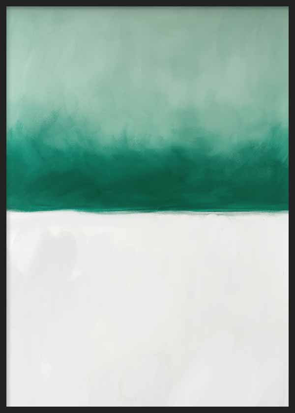 Cuadro abstracto minimalista en verde esmeralda y blanco, kudeko.com
