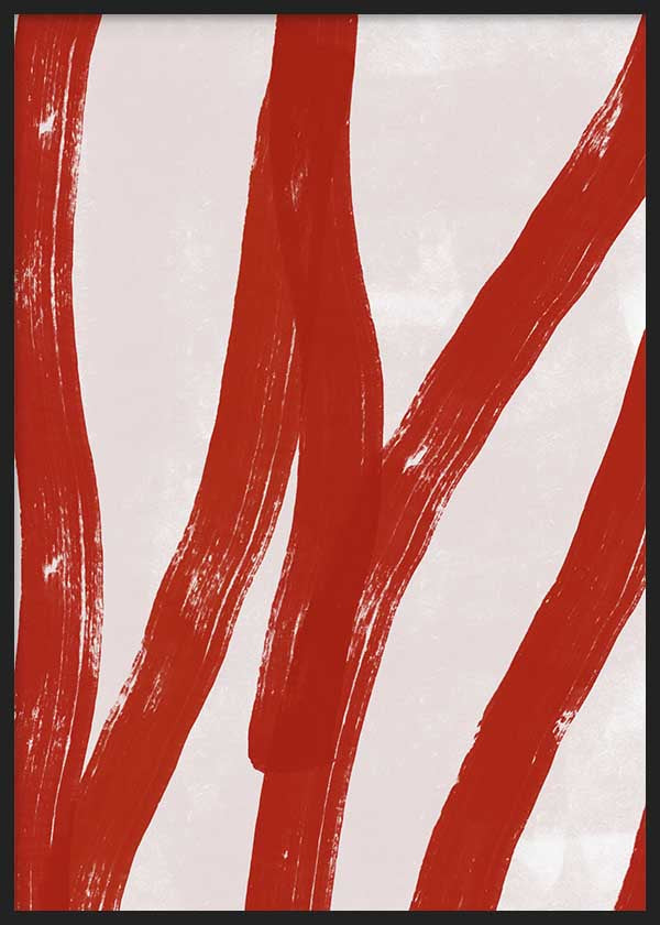 Cuadro abstracto con líneas verticales anchas en terracota sobre fondo beige, kudeko.com
