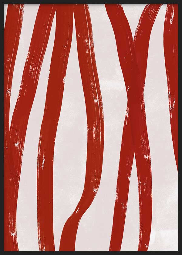 Cuadro abstracto con líneas verticales terracota sobre fondo beige, kudeko.com
