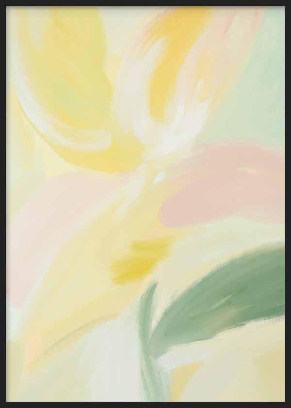 Tableau abstrait dans des tons pastel avec formes organiques douces et composition décorative équilibrée. Disponible sur kudeko.com