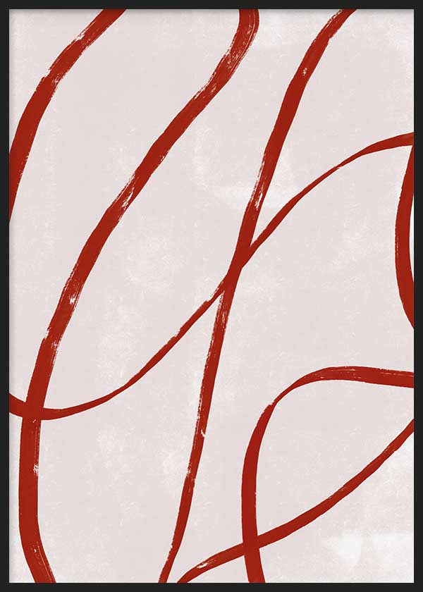 Cuadro abstracto con líneas curvas terracota sobre fondo beige, kudeko.com
