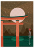 Cuadro japonés con torii y luna llena sobre cielo estrellado, kudeko.com
