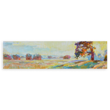 Tableau horizontal abstrait qui évoque la sérénité d'un lever de soleil à la campagne. Disponible sur kudeko.com