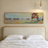Tableau horizontal abstrait qui évoque la sérénité d'un lever de soleil à la campagne. Disponible sur kudeko.com