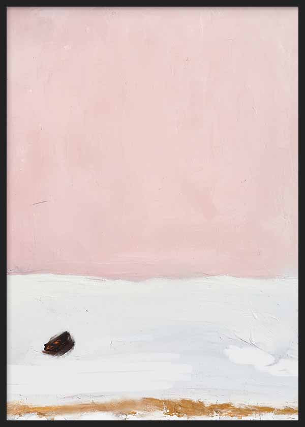 Cuadro abstracto colorido con fondo rosa claro y base blanca, kudeko.com
